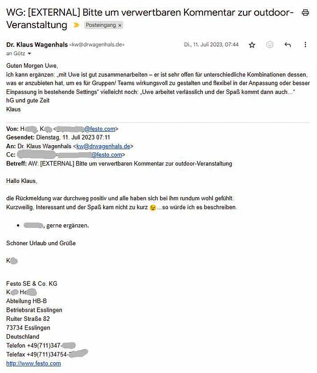 Aktuelle Praxis – wirksam, flexibel und mit Spaß - Festo SE Esslingen – Outdoor-Workshop 2023 mit Betriebsrat, Gruppenprozesse & Rollenverhalten, Flexibilität und Spaß