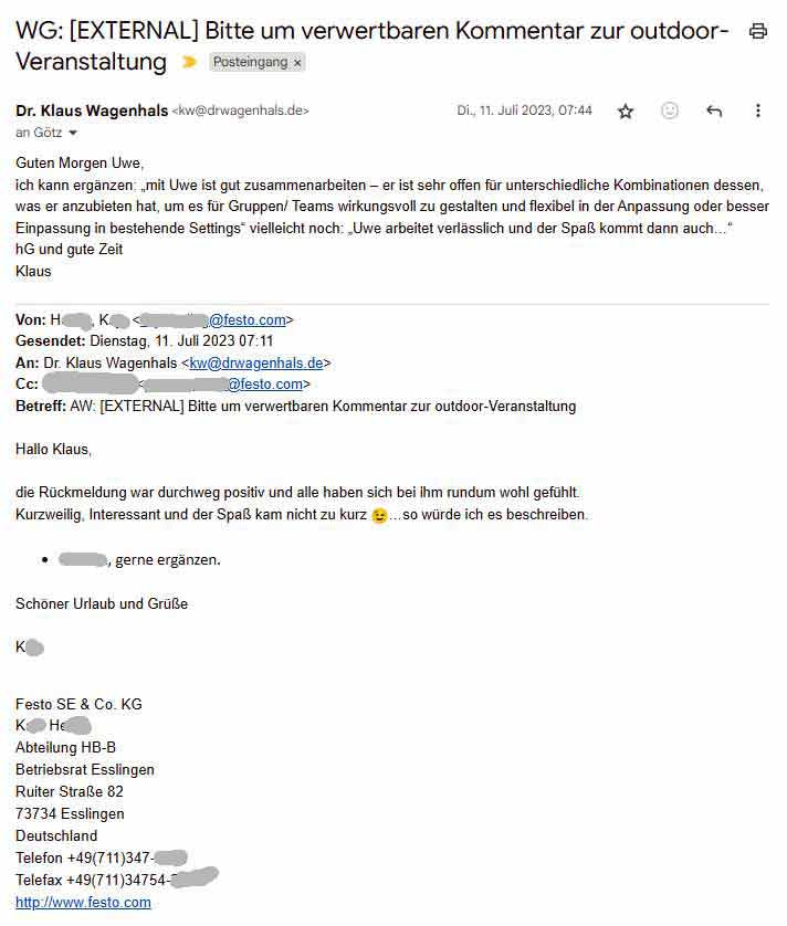 Aktuelle Praxis – wirksam, flexibel und mit Spaß - Festo SE Esslingen – Outdoor-Workshop 2023 mit Betriebsrat, Gruppenprozesse & Rollenverhalten, Flexibilität und Spaß